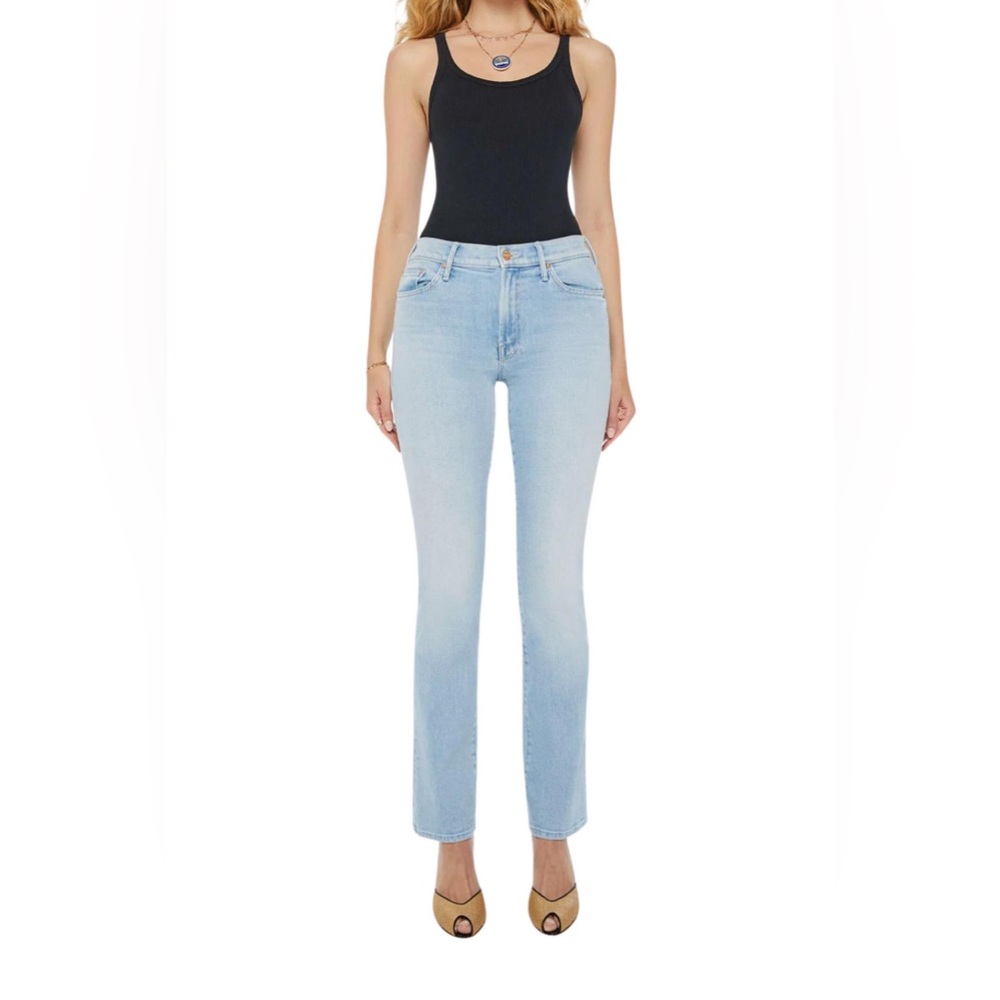 MOTHER Light Wash Straight Leg Jeans in Pale Blue